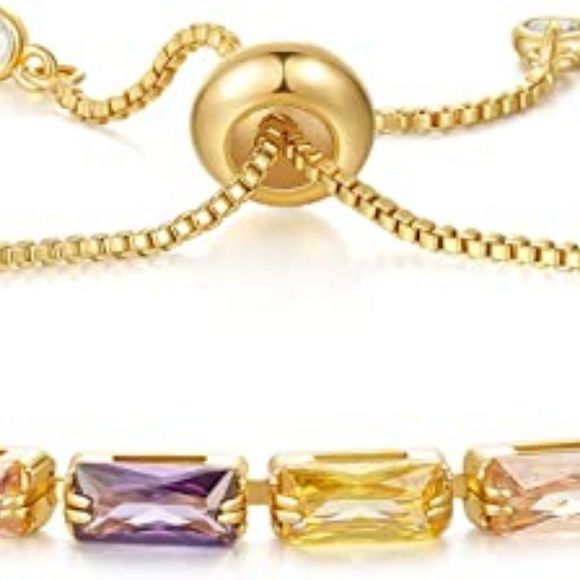 KissYan Tennis , 14K Gold Plated Cubic Zirconia Adjustable Bracelet for Women - Picture 2 of 3